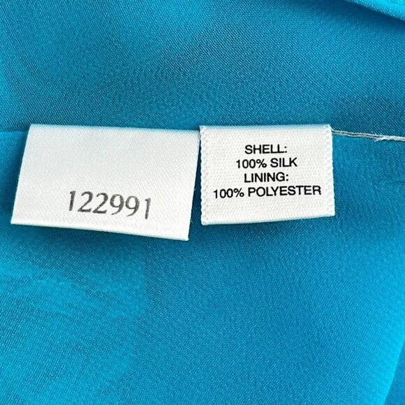 Ann Taylor Women's L Floral Ruffle Sleeveless Top 100% Silk Lined Teal Flowy - Picture 10 of 11